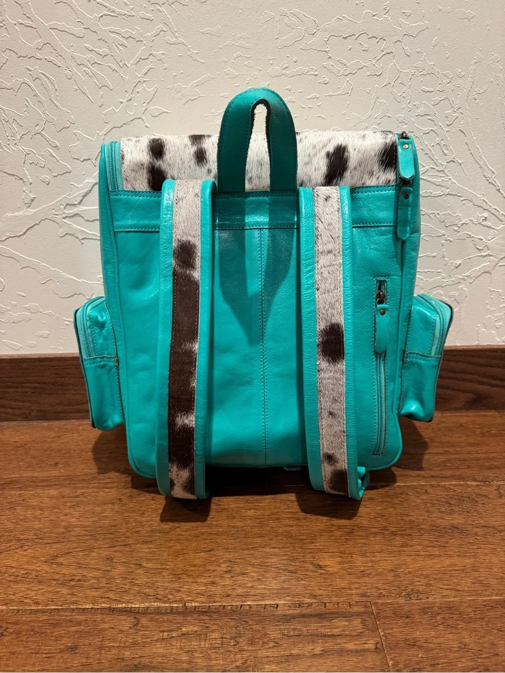 Western Linens Turquoise Cowhide Tooled Leather Backpack NWOT